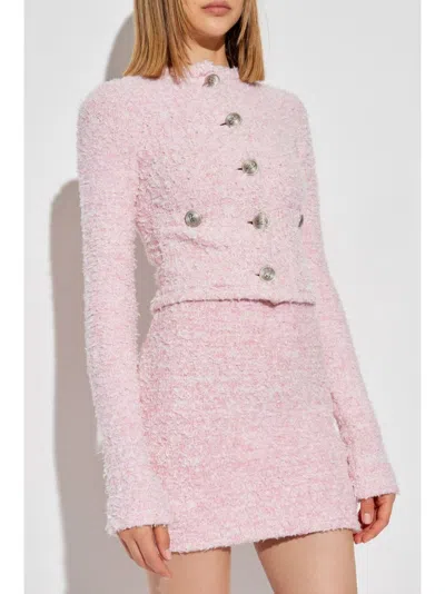 Balenciaga Pink Cotton Blend Tweed Cropped Cardigan