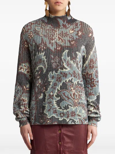 Etro All-over Floral Print Wool Top In Gray