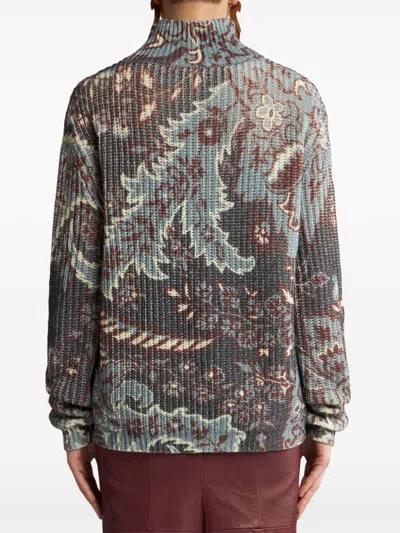 Etro All-over Floral Print Wool Top In Gray
