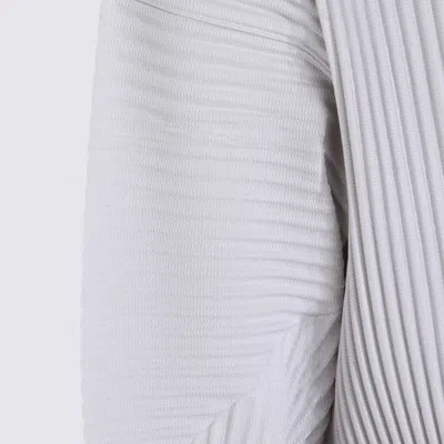 Issey Miyake Long Sleeve Ribbed Turtleneck Top In White