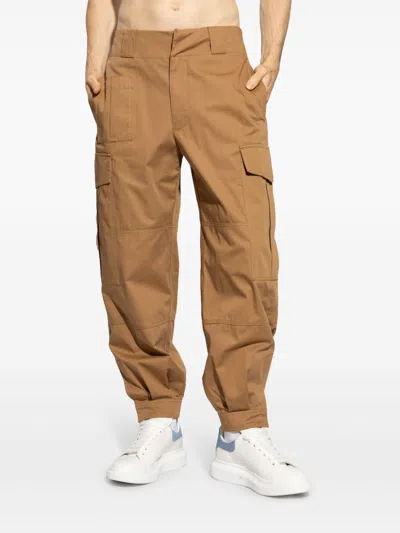 Alexander Mcqueen Low-waisted Cargo Pants With Ankle Buttons In Brown
