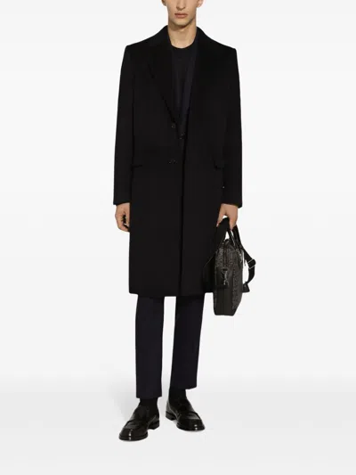 Dolce & Gabbana Navy Blue Wool Straight-leg Trousers In Black