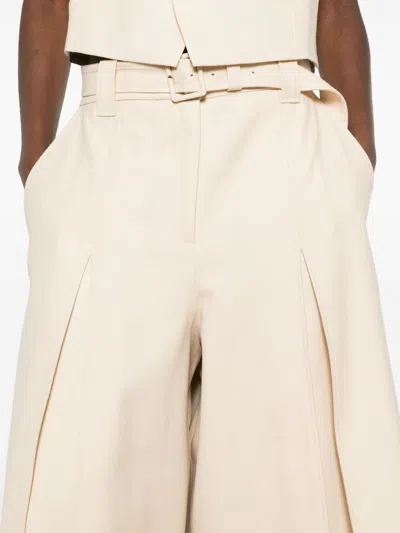 Zimmermann High Waist Wide Leg Trousers With Belt In Neutral