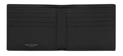 Saint Laurent Black Bi-fold Wallet With Cassandre Detail In Hammered Leather Man