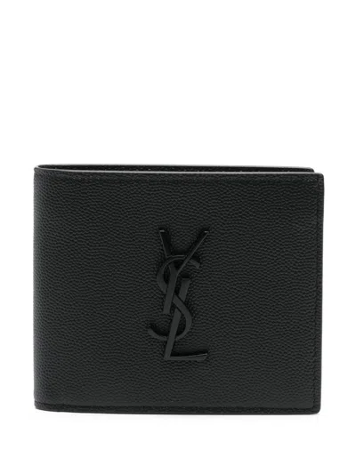 Saint Laurent Black Bi-fold Wallet With Cassandre Detail In Hammered Leather Man