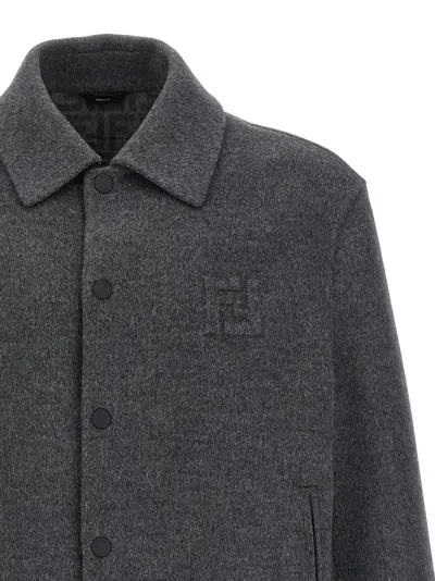 Fendi Double Wool Jacket With Ff Detail In Gray