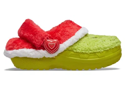 Pre-owned Crocs Classic Lined Clog The Grinch Sneakers In Lime/red/white