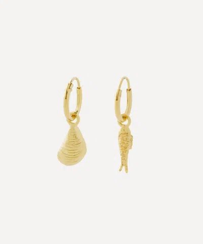 Anna + Nina Gold-plated Sardine And Mussel Earrings In Gold