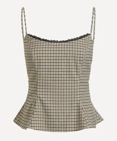 Reformation Womens Genevieve Check-print Woven Top Beige And Black Check In Neutral