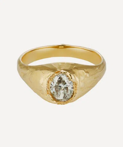 Ellis Mhairi Cameron 14ct Gold Armach Oval White Diamond Engagement Signet Ring In Gold