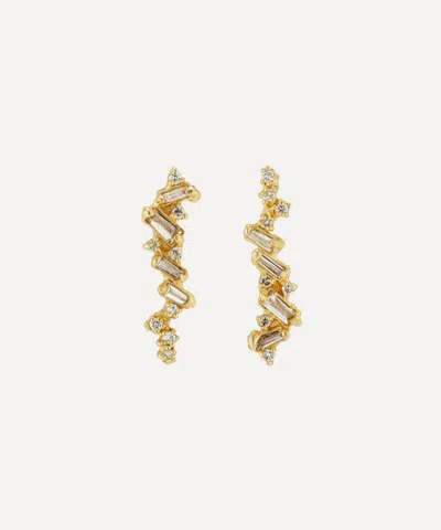 Ellis Mhairi Cameron 14ct Gold Armach Mixed Diamond Scatter Large Stud Earrings In Gold