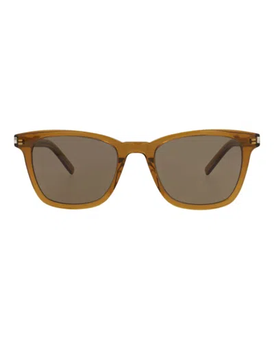 Pre-owned Saint Laurent Women's  Squareframe Recycled Acetate Sunglasses In Brown Brown Brown (sl716slim/300158