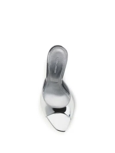 Amina Muaddi Alexa 95 Metallic Leather Mules In Silver