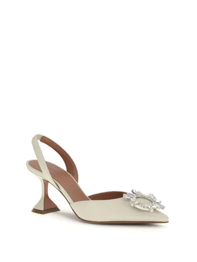 Amina Muaddi Scarpe Con Tacco Begum In Pelle Avorio Donna In Neutral