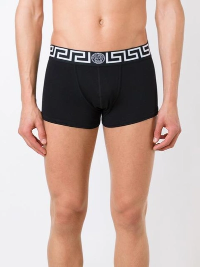 Shop Versace 'greca' Fitted Boxer Shorts