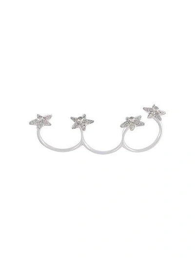 Shop Elise Dray Diamond Star Three Finger Ring In Metallic