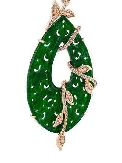 Shop Gemco 18kt Gold Carved Jade Drop Diamond Earrings In Green