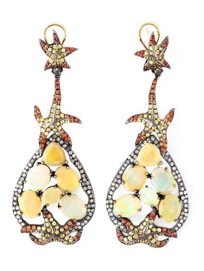 Shop Gemco 14kt Yellow Gold Diamond, Sapphire And Opal Earrings