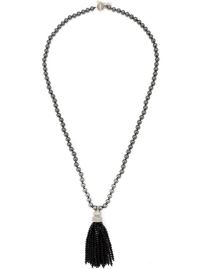 Oscar De La Renta Bridal Faux Pearl & Crystal Tassel Pendant Necklace In Crystal/silver