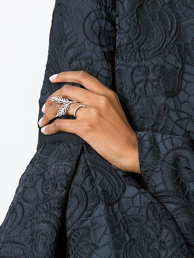 Shop Elise Dray Diamond Leaf Ring In Metallic