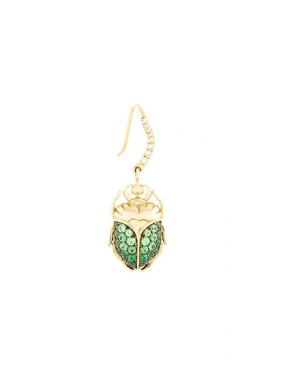 Shop Aurelie Bidermann 18kt Gold Scarab Tsavorite And Diamond Earring In Metallic