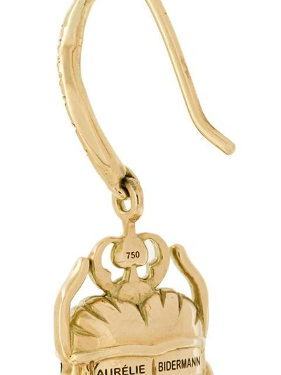 Shop Aurelie Bidermann 18kt Gold Scarab Tsavorite And Diamond Earring In Metallic