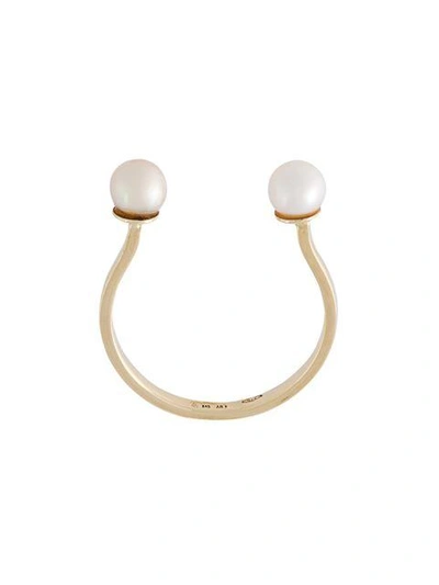 Shop Delfina Delettrez 'double Pearls' Ring In Gold