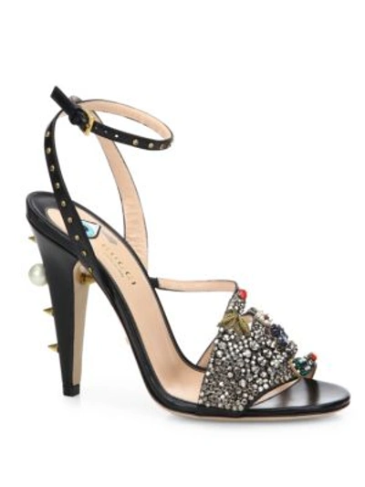 Shop Gucci Wangy Crystal-encrusted Leather Sandals In Black