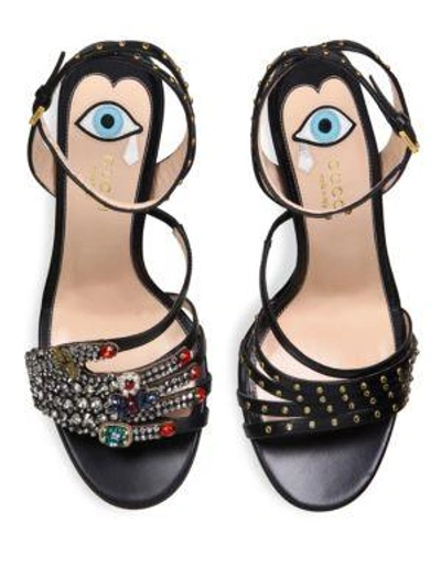 Shop Gucci Wangy Crystal-encrusted Leather Sandals In Black