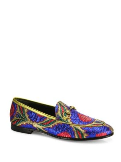 Shop Gucci Jordaan Lurex Floral Brocade Loafers In Blue-multi