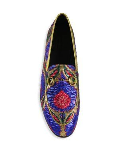 Shop Gucci Jordaan Lurex Floral Brocade Loafers In Blue-multi