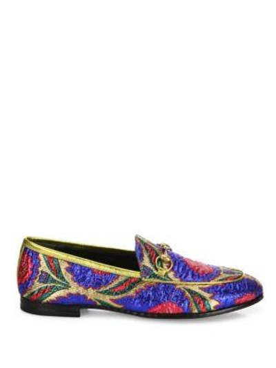 Shop Gucci Jordaan Lurex Floral Brocade Loafers In Blue-multi