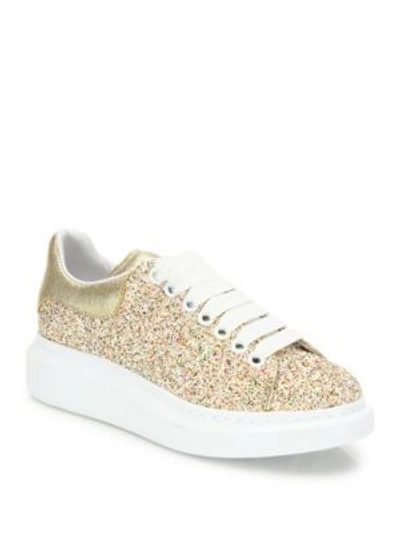 Alexander Mcqueen Chunky Outsole Coarse Glitter Metallic Leather Sneakers In Gold
