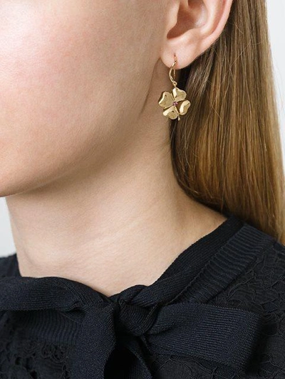 Shop Aurelie Bidermann 18kt Gold Clover Sapphire Earrings In Metallic