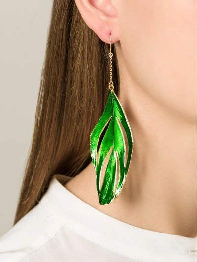Shop Aurelie Bidermann 'swan' Feather Earrings In Green