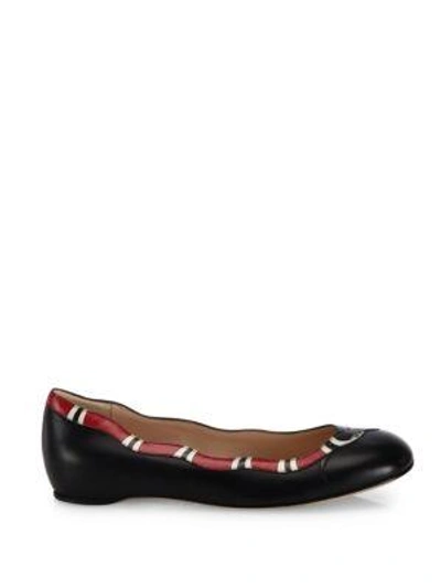 Shop Gucci Yoko Snake Leather Ballet Flats In Black-red