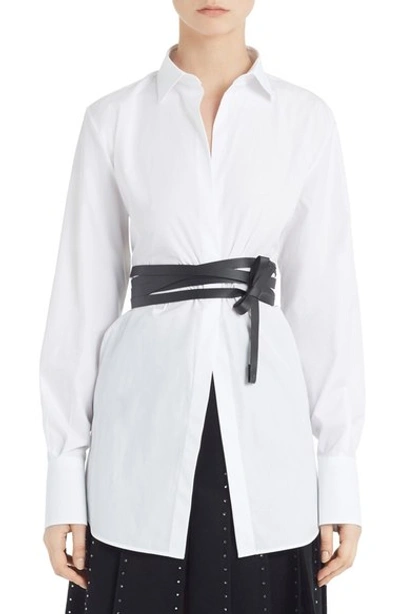 Valentino Hidden-placket Wrap-belt Tunic, White