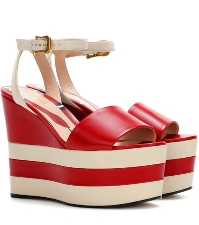 Gucci Leather Platform Sandals In Hil.red