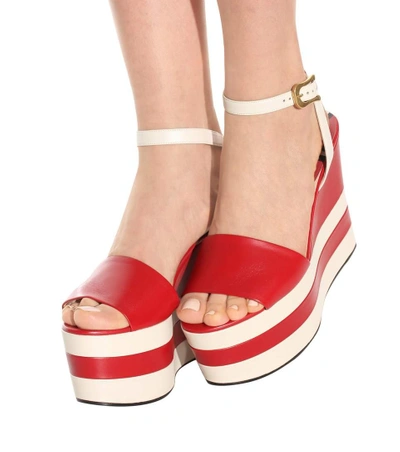 Shop Gucci Leather Platform Sandals In Hil.red