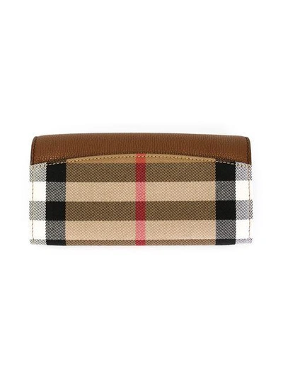 Shop Burberry House Check And Leather Continental Wallet - Brown