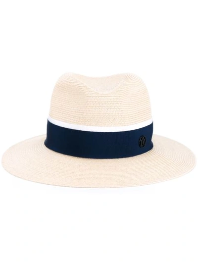 Maison Michel 'henrietta' Ribbon Band Hemp Straw Fedora Hat In Neutrals