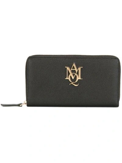 Alexander Mcqueen Calf Leather Insignia Continental Wallet In Black
