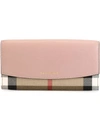 Burberry Porter House Check And Leather Continental Wallet In Pale Orchid Pink/gold