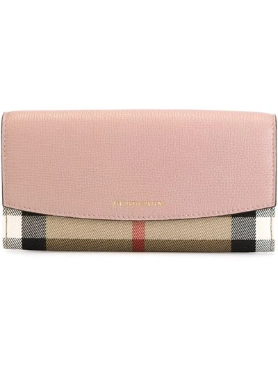 Burberry Porter House Check And Leather Continental Wallet In Pale Orchid Pink/gold
