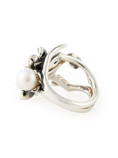 Shop Shaun Leane Sterling Silver Cherry Blossom Diamond And Pearl Flower Ring In Metallic