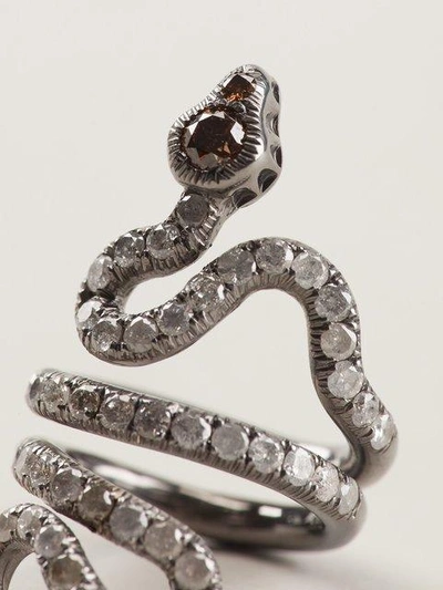 Shop Loree Rodkin Gold And Diamond Pavé Coiled Snake Pinky Ring In Metallic