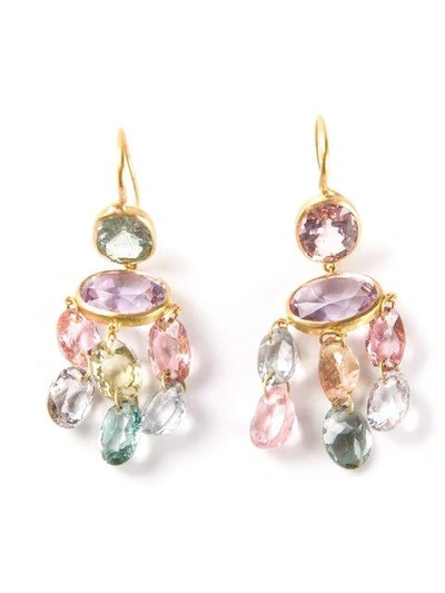 Shop Marie Helene De Taillac 22kt Yellow Gold 'gabrielle' Tourmaline Earrings In Multicolour