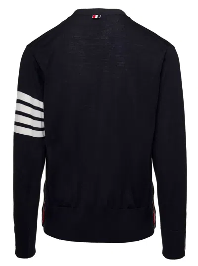 Thom Browne Milano Stitch V Neck Cardigan With 4 Bar In Fine Merino Wo In Blue