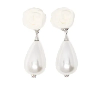 Shushu-tong Rose Teardrop Earrings In White