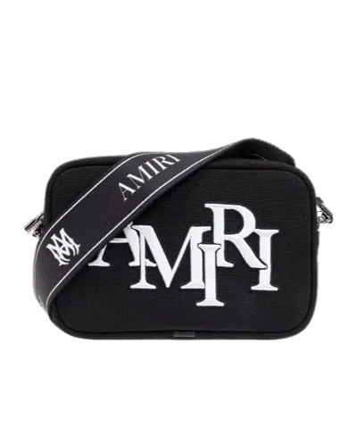 Amiri Staggered Logo-embroidered Canvas Camera Bag In Black